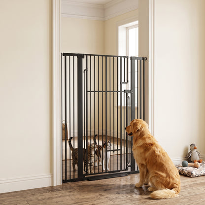 135cm Extra Tall Dog Gate with Cat Door | Pressure Mounted | Fits 81–108cm | No Drilling | Lift-Lock | Steel | Black