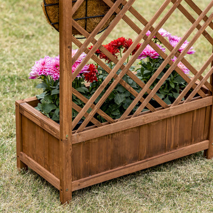 Fir Wood Raised Garden Bed with Lattice Trellis | 53.5x24cm Planting Area | Year-Round Outdoor Use | Climbing Plants Flowers Fruits & Herbs | Brown