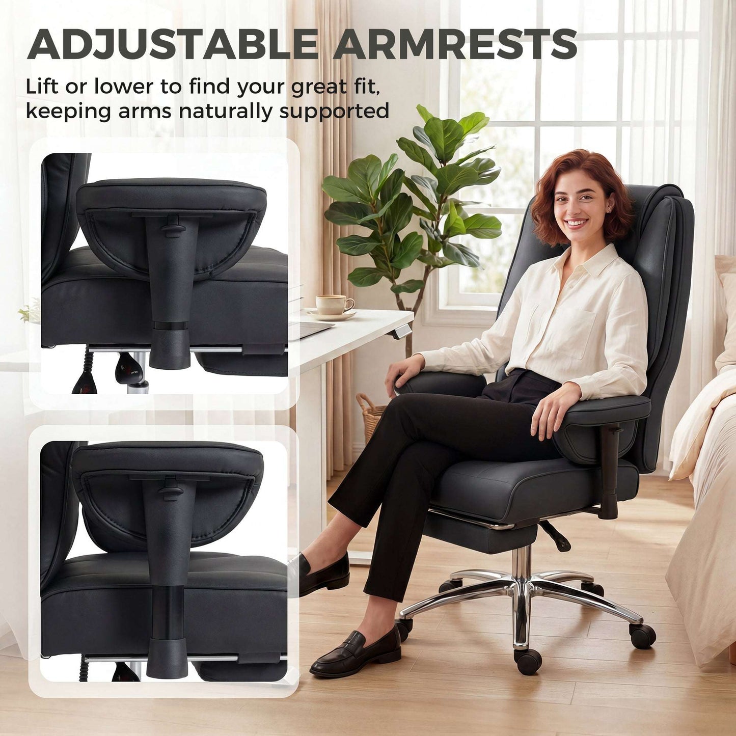 Ergonomic Executive Reclining Office Chair | 155° Recline | Retractable Footrest | Pocket Spring Seat | Pet-Friendly Faux Leather | Adjustable Armrests | SGS Gas Lift | 120kg | Black