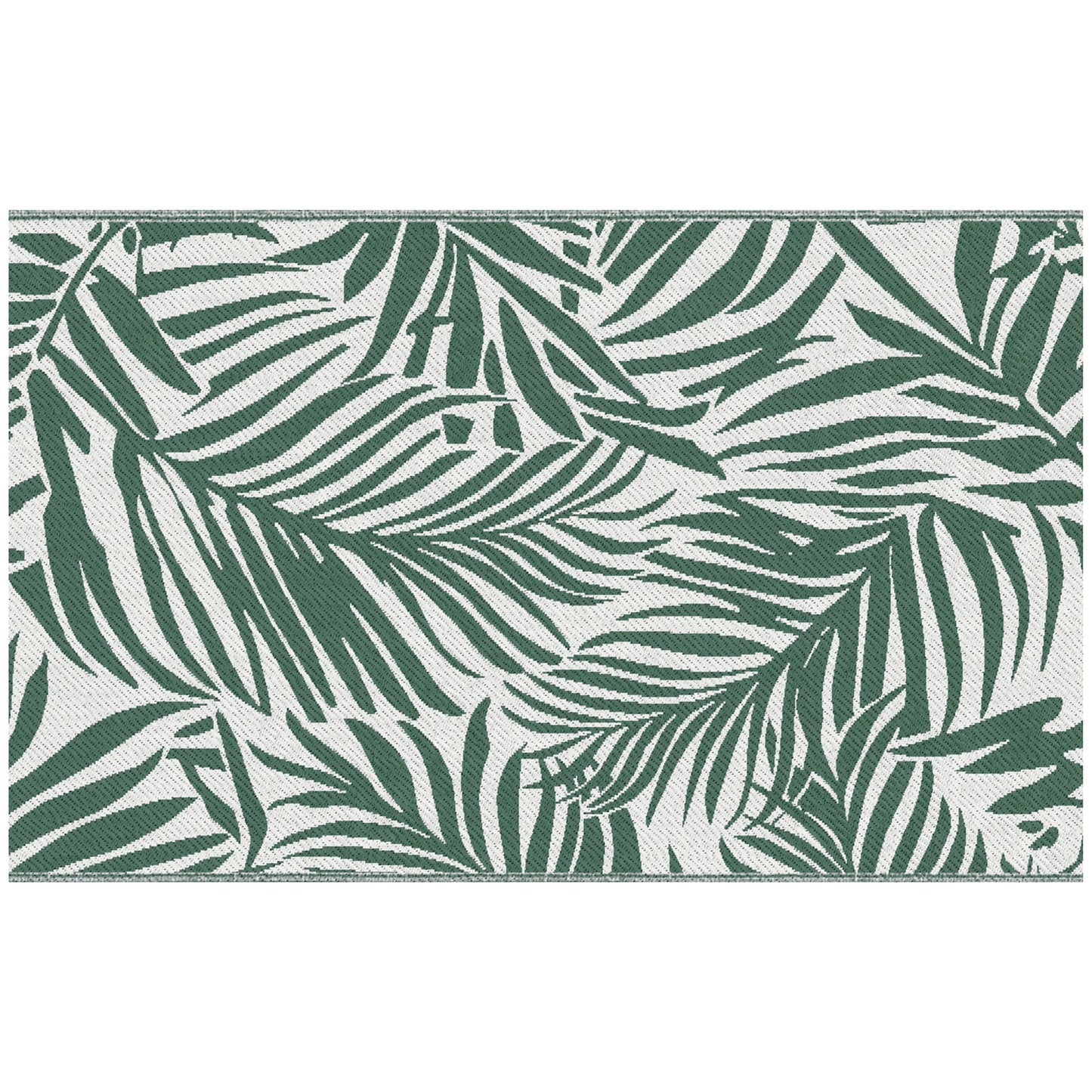Reversible Outdoor Rug | Waterproof | UV-Resistant Polypropylene 310g | Green Leaves Design | Foldable | 152x243cm | Green & White | Patio Garden Camping Beach RV Campervan