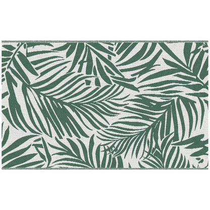 Reversible Outdoor Rug | Waterproof | UV-Resistant Polypropylene 310g | Green Leaves Design | Foldable | 152x243cm | Green & White | Patio Garden Camping Beach RV Campervan