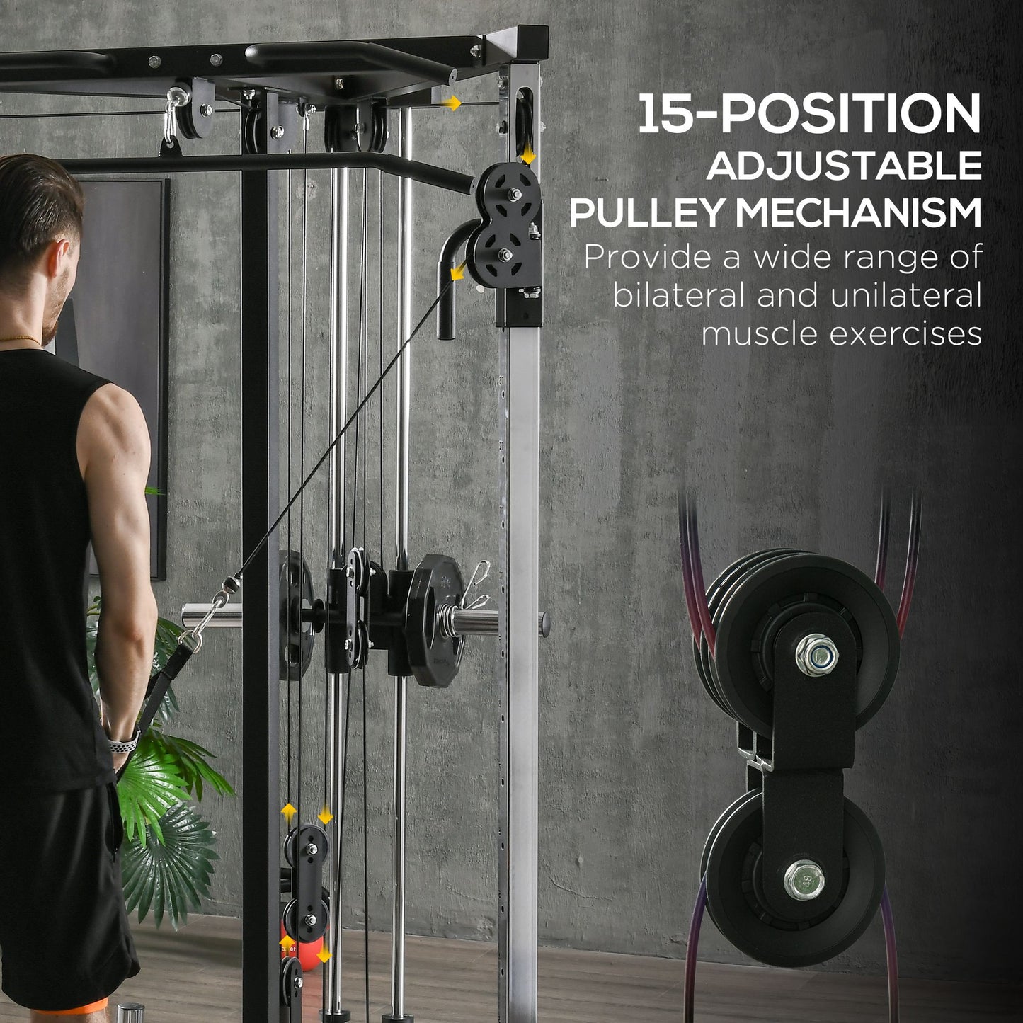 Home Gym Machine, Multifunctional Gym Equipment with High and Low Pulleys, Pull Up Bar, 15-Position Strength Workout Training Station