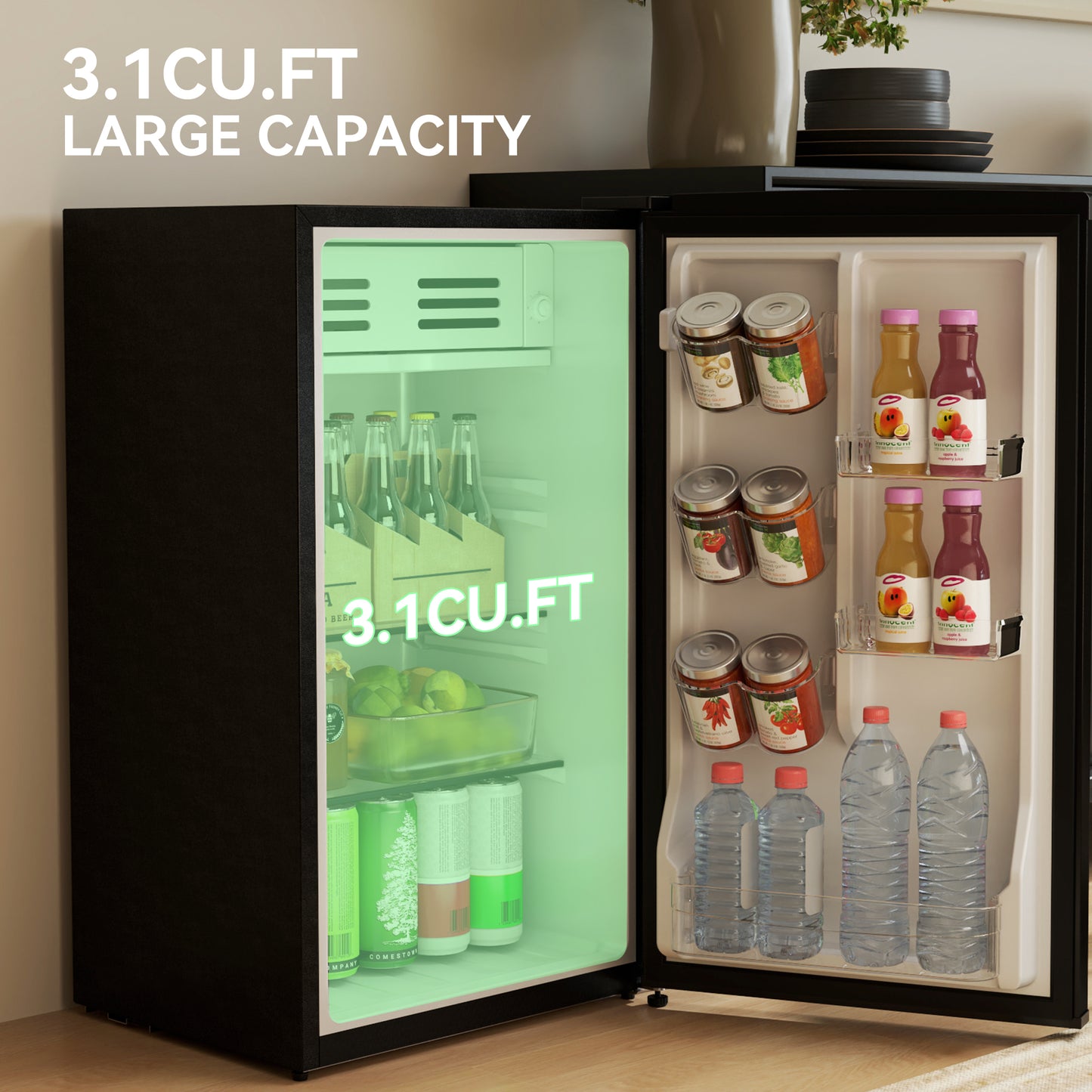 Under Counter Fridge, 85L Small Retro Vintage Style Refrigerator with Chiller Box, Adjustable Thermostat, Glass Shelves, Black