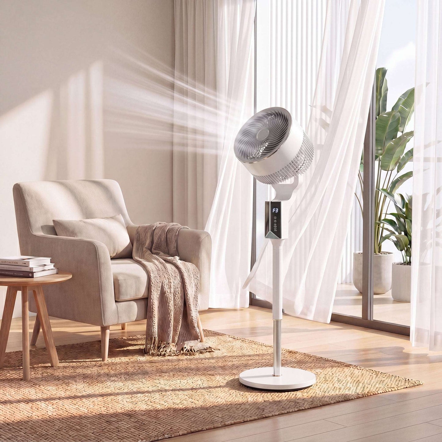 Pedestal Standing Fan | 20dB Sleep Mode | 8 Speeds | 17.1m³/min Airflow | 85° Oscillation | Aromatherapy Pad | Detachable Grill | 5m Remote | 12H Timer | 60W | 115cm | White