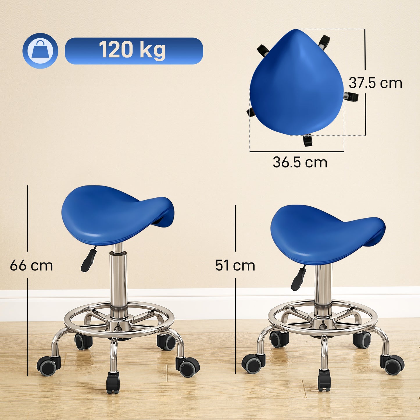 Salon Saddle Stool, Rolling Saddle Chair for Massage, Spa, Clinic, Beauty, Hairdressing and Tattoo