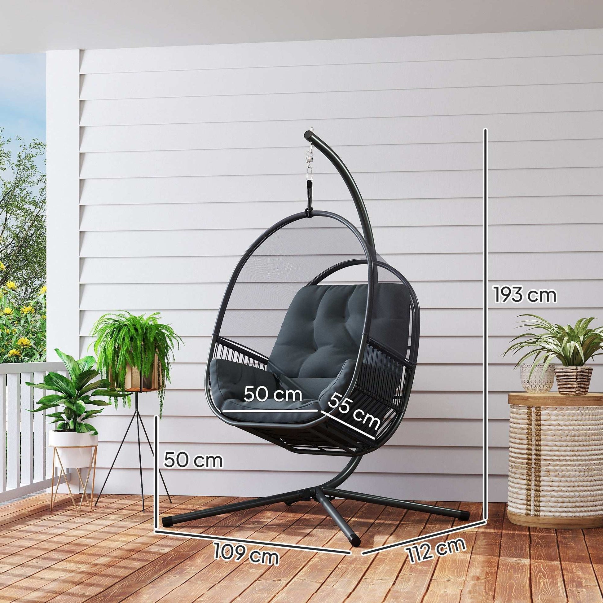 Hanging Egg Chair Outdoor Indoor, Swing Hammock Chair with Stand, Cushions, Lumbar Pillow, Adjustable Height and Steel Frame for Garden Patio