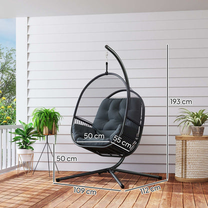 Hanging Egg Chair Outdoor Indoor, Swing Hammock Chair with Stand, Cushions, Lumbar Pillow, Adjustable Height and Steel Frame for Garden Patio