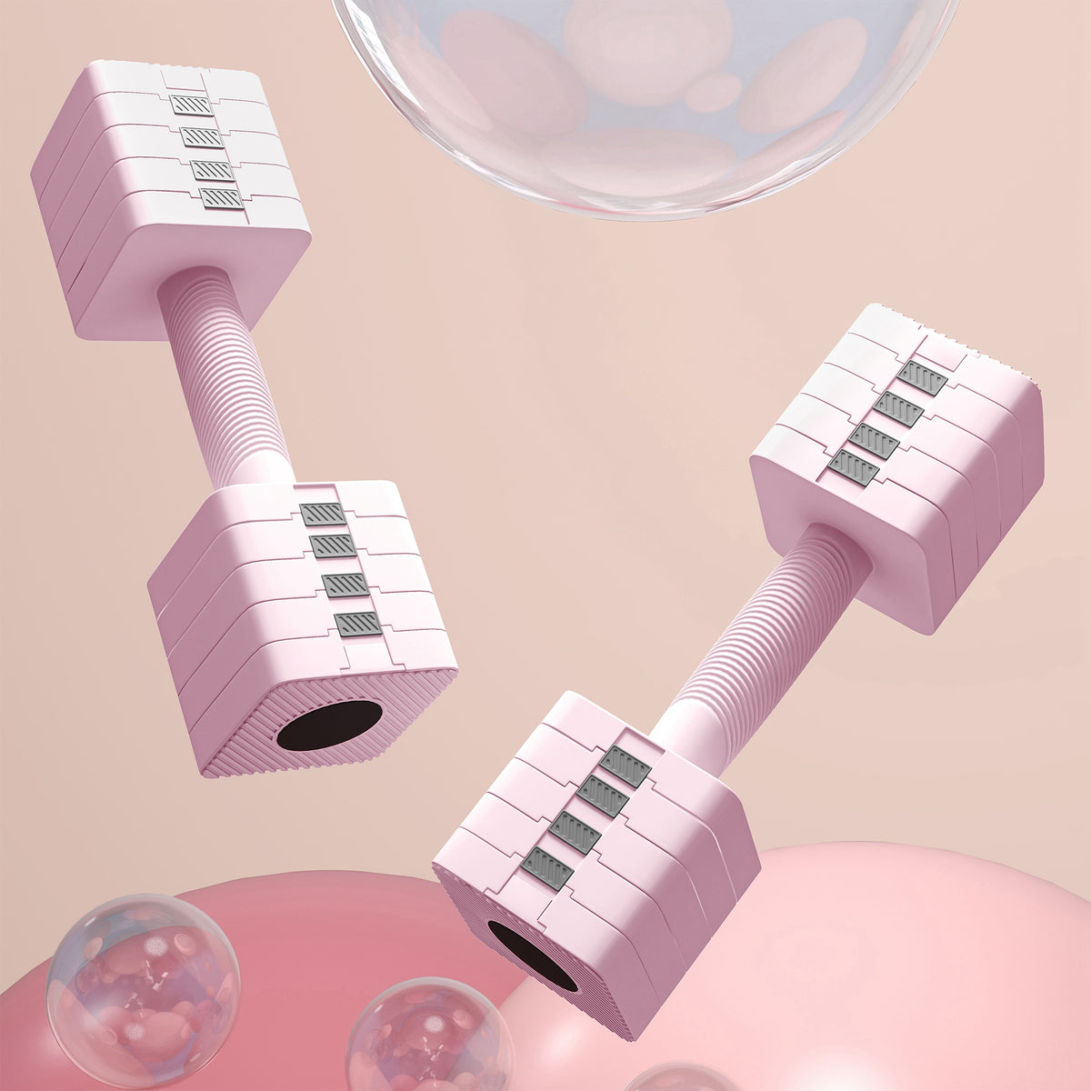 Adjustable Dumbbell Set of 2 | 1 / 2 / 3 / 4 / 5kg Per Dumbbell | 5-in-1 Weight Settings | Non-Slip Handle | Square Stable Design | Steel Core & ABS Coating | Home Gym | Pink