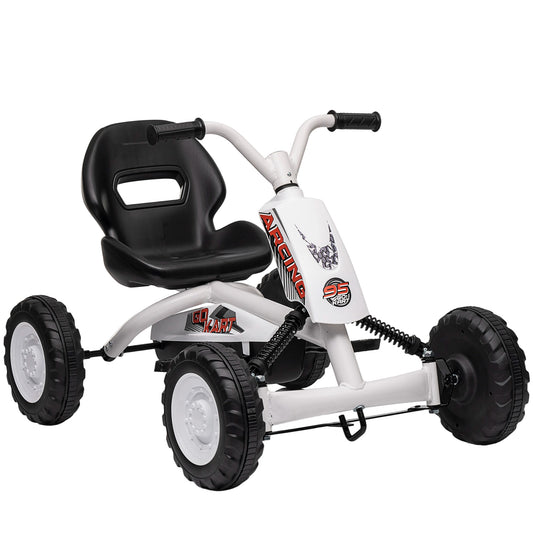AIYAPLAY Kids Pedal Go Kart with Steel Frame, Sporty Design, for Ages 2-5 Years, White / Black