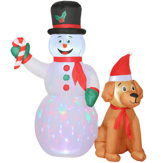 Outsunny 6FT Christmas Inflatables Snowman & Dog with Built-in LED Lights and Flashing Light, Blow Up Christmas Inflatable Decoration for Indoor Outdoor Decor, Garden