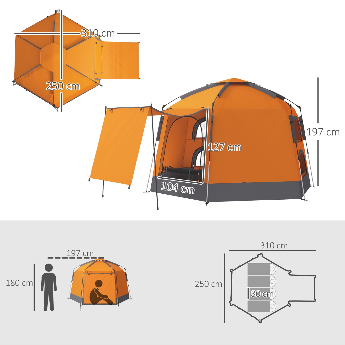 Automatic Pop Up Camping Instant Setup 2-4 Man Tent W/ Mesh Windows, Waterproof & Portable Dome W/ Carrying Bag for Camping / Orange