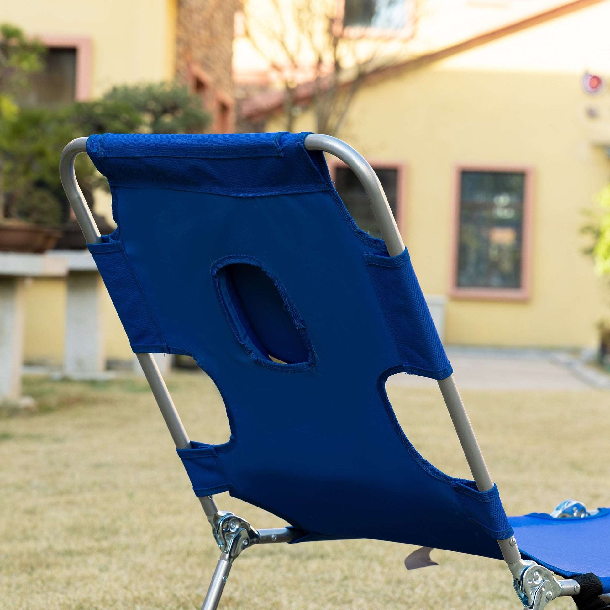 2 Pieces Foldable Sun Lounger Portable With 5 Level Adjustable Backrest, Reclining Lounge Chair with Side Pocket, Headrest Pillow, Blue