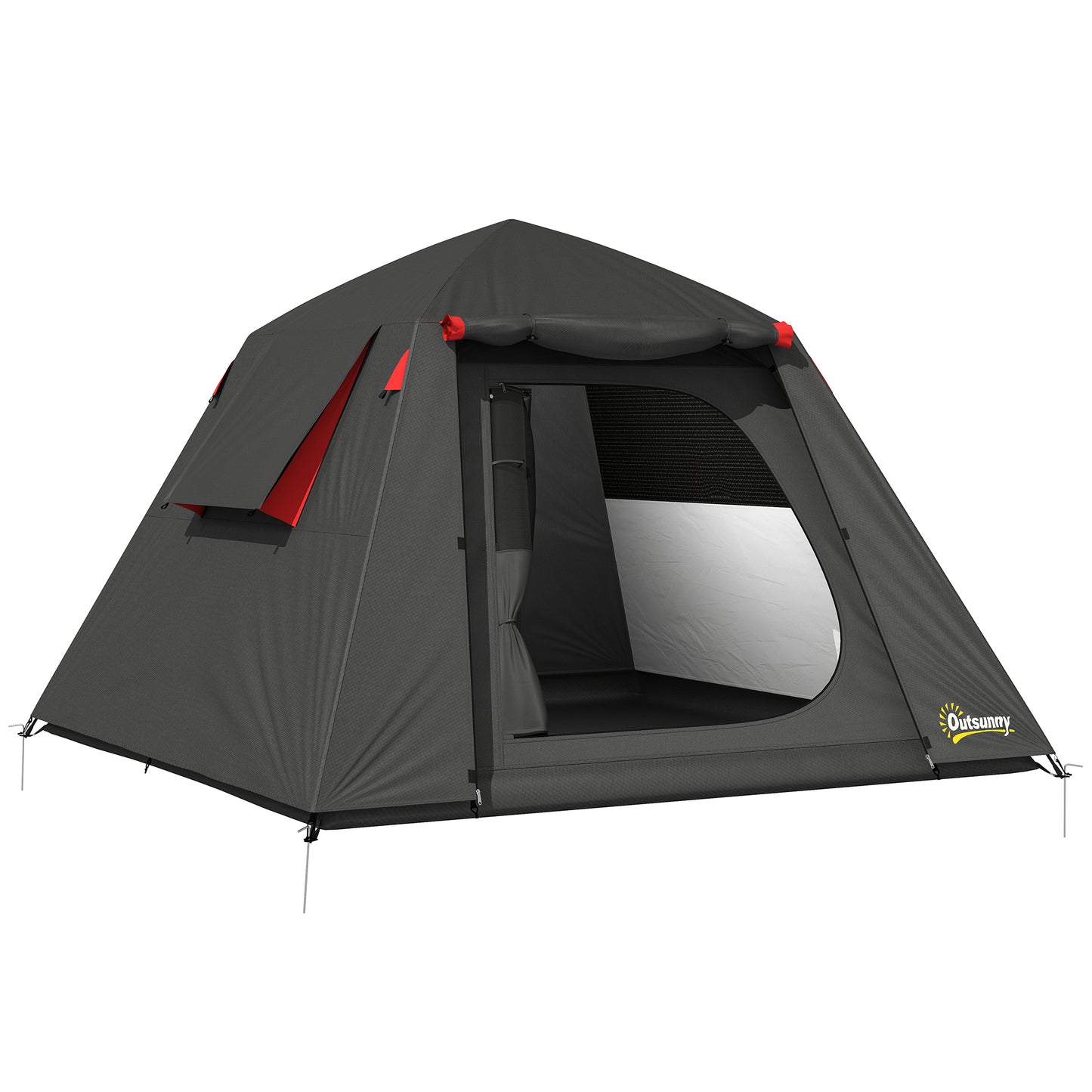 2-Person Camping Tent | 3000mm Waterproof | 2 Large Doors | 2 Windows | Internal Pocket & Lantern Hook | Folds to 80 x 18 x 18cm | 210 x 210 x 150cm | Dark Grey & Red