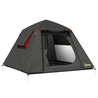 2-Person Camping Tent | 3000mm Waterproof | 2 Large Doors | 2 Windows | Internal Pocket & Lantern Hook | Folds to 80 x 18 x 18cm | 210 x 210 x 150cm | Dark Grey & Red