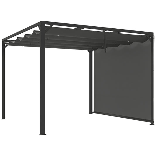 3 x 3(m) Garden Pergola with Retractable Roof Canopy and Roller Shade, Aluminium Pergola Kit Gazebo, UPF30+ Sun Shade Shelter for Deck, Porch