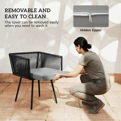 5-Piece Rattan Garden Dining Set | PS Wood-Plastic Table 110x110cm | 4 PE Rattan Armchairs | Thick Cushions | Zip Covers | Powder-Coated Metal Frame | Adjustable Feet | 120kg Chair Capacity | Light Grey