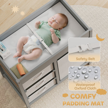 AIYAPLAY Baby Changing Unit with 4 Storage Drawers, Mat for Bedroom Nursery, 84 x 84.5 cm, Grey / White
