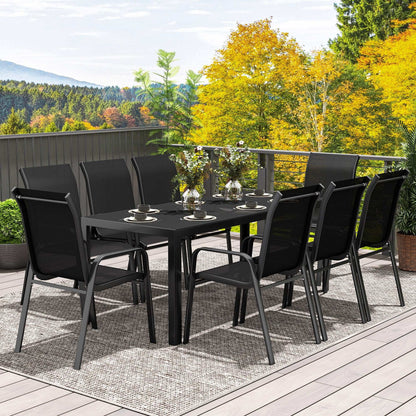 Outsunny 8 Seater Garden Dining Set with, Rectangular Tempered Glass Top, Outdoor Dining Table and Chairs for Patio, Balcony, Poolside, Black
