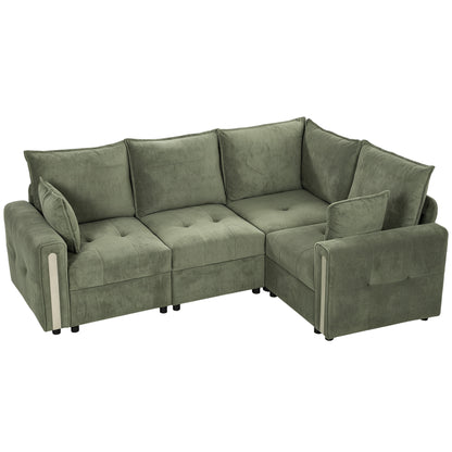 228cm Reversible L-Shaped Sofa | 3-Seater Velvet Corner Sofa with Lift-Up Storage | Deep Padded Seats & Wide Arms | Beige or Green