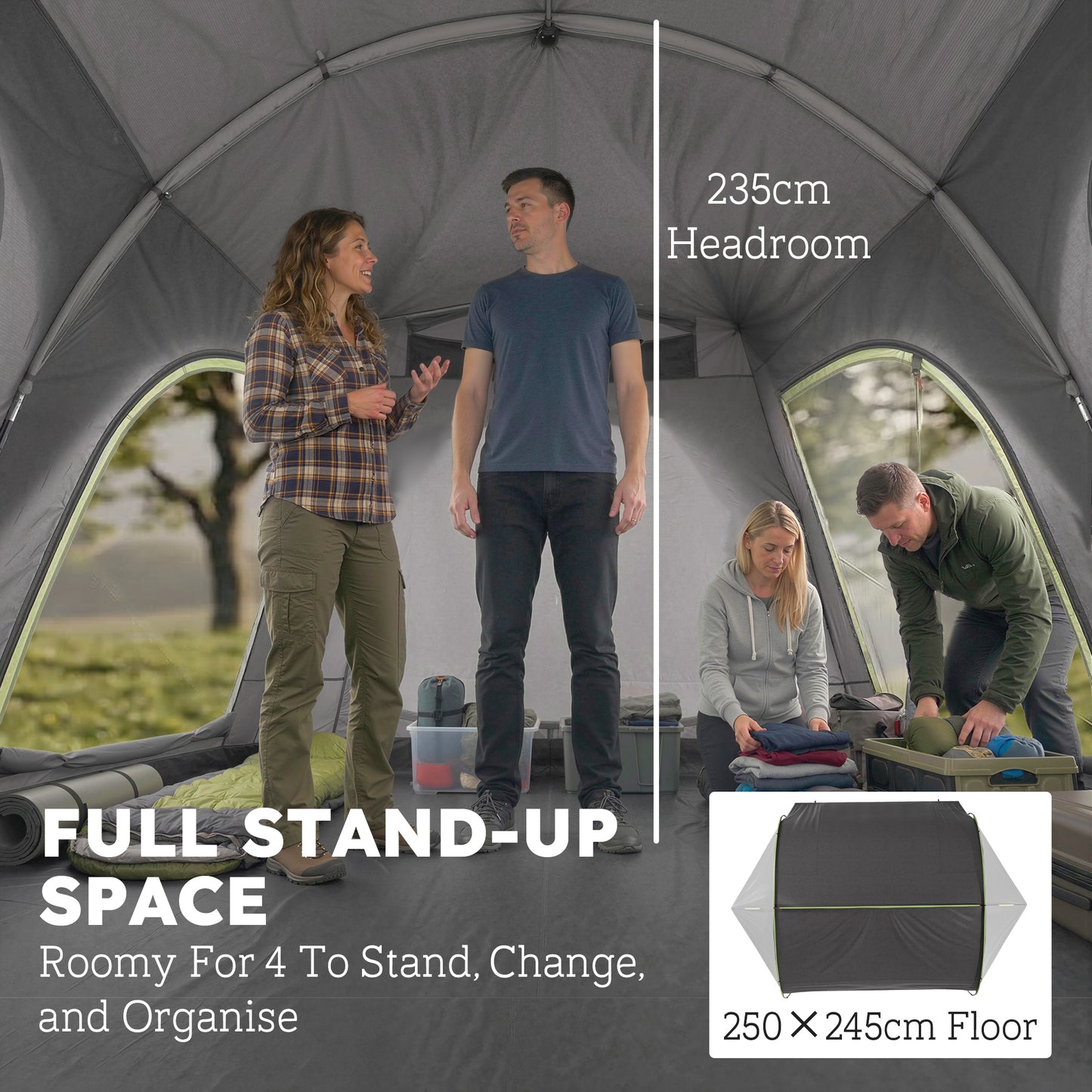 SUV Tailgate Car Tent | 2.35m Stand-Up Height | 3000mm Waterproof | Panoramic Mesh Doors | 5-15 Min Setup | Grey