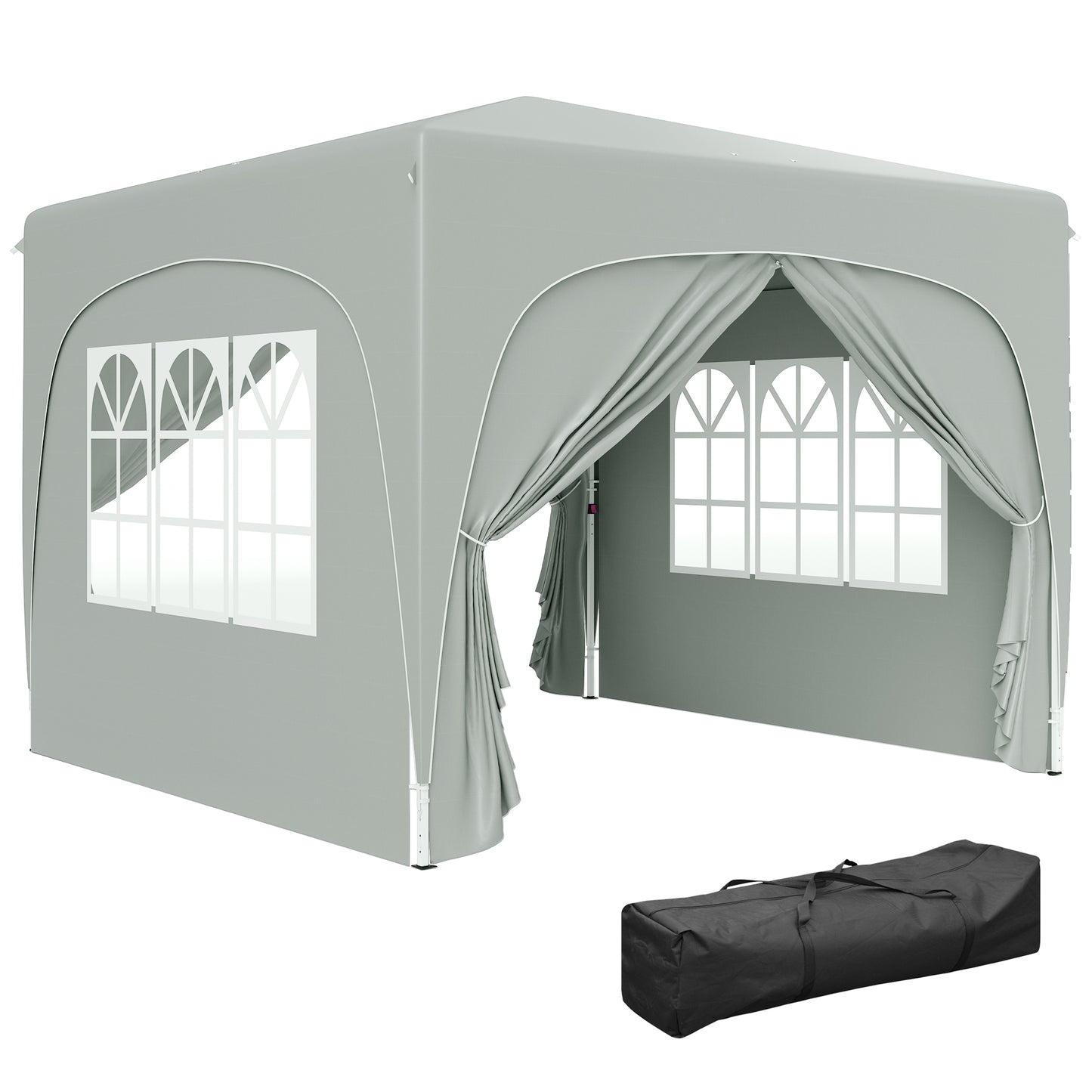 3x3m Pop-Up Gazebo | UPF50+ Oxford Fabric | 3-Height Adjustment 253-273cm | 2 Windows & Dual Doors | 8 Drainage Holes | 4 Guy Ropes & 12 Ground Stakes | Carry Bag | Fits 6-9 People | Light Grey