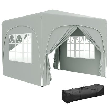 3x3m Pop-Up Gazebo | UPF50+ Oxford Fabric | 3-Height Adjustment 253-273cm | 2 Windows & Dual Doors | 8 Drainage Holes | 4 Guy Ropes & 12 Ground Stakes | Carry Bag | Fits 6-9 People | Light Grey