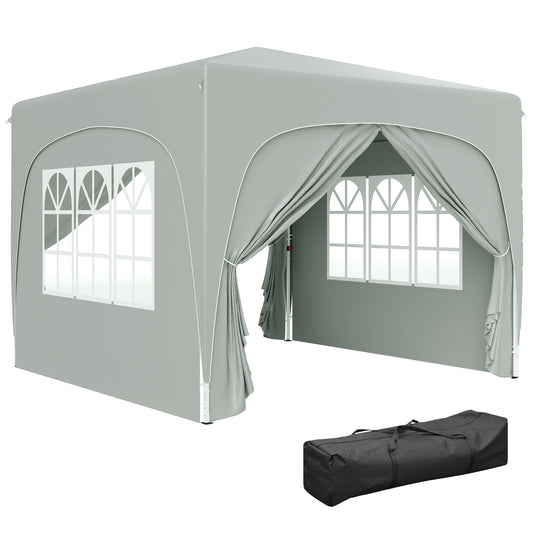 3x3m Pop-Up Gazebo | UPF50+ Oxford Fabric | 3-Height Adjustment 253-273cm | 2 Windows & Dual Doors | 8 Drainage Holes | 4 Guy Ropes & 12 Ground Stakes | Carry Bag | Fits 6-9 People | Light Grey