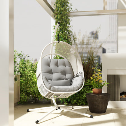 Hanging Egg Chair Outdoor Indoor, Swing Hammock Chair with Stand, Cushions, Lumbar Pillow, Adjustable Height and Steel Frame, Light Grey