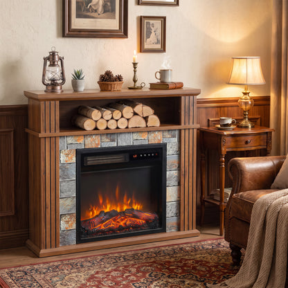 Electric Fireplace Suite | 1800W Fire & Wood-Effect Surround | 78cm, Open Shelf & Roman-Style Pillars | Remote, Timer & Memory