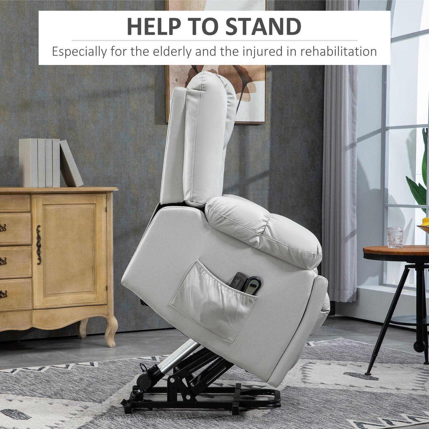 Lift Chair, Quick Assembly, Riser and Recliner Chair with Vibration Massage, Heat, Light Grey