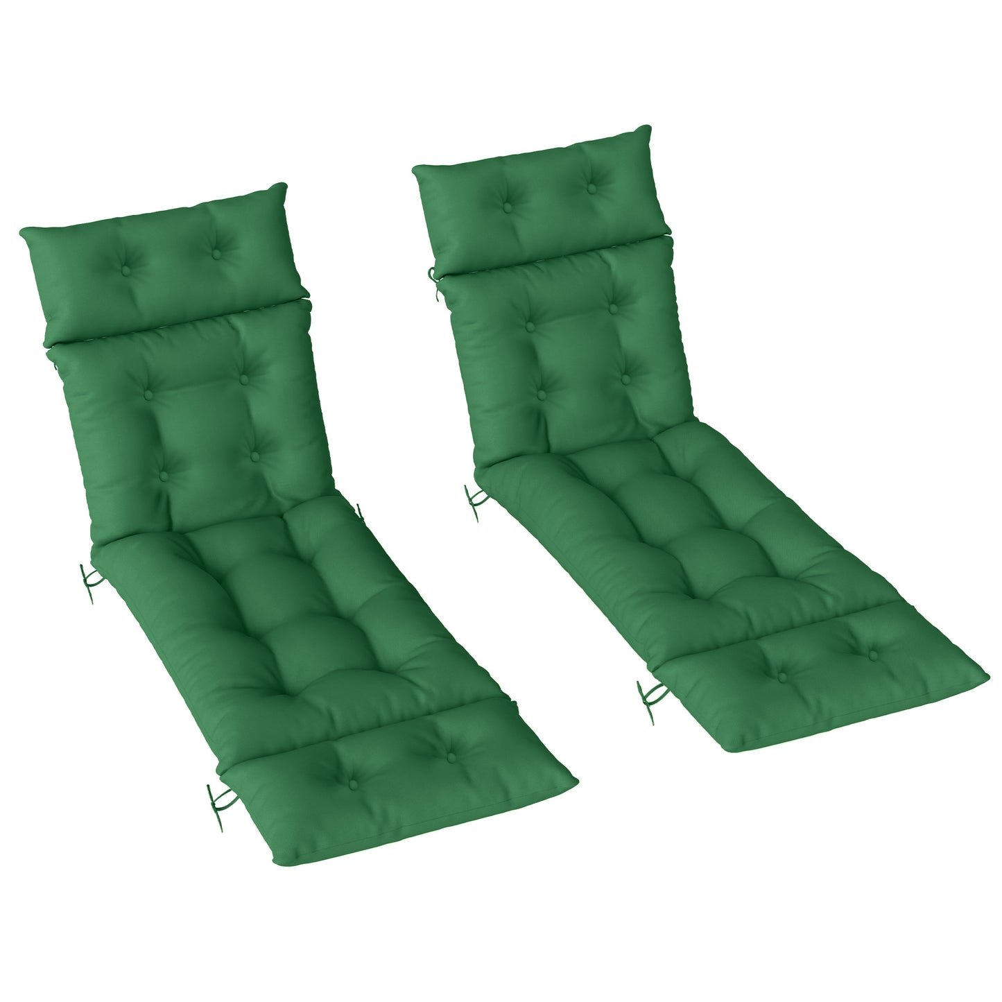 Set of 2 Sun Lounger Cushions | 190x56x10cm | High-Resilience PP Foam | UPF20+ | Fade & Splash Resistant | 220gsm Polyester | 6 Tie Fastenings | Green