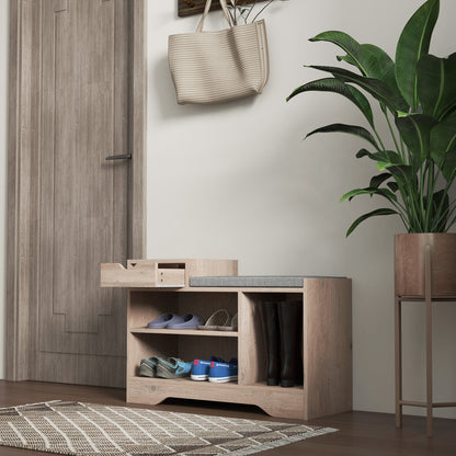 Multi-Compartment Shoe Storage Bench, with Seat - Grey