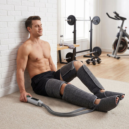 Air Compression Leg Massager with Heat | 6 Airbags | 360° Full-Leg Coverage | 3 Modes | 3 Intensities | Grey