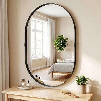 Rectangular Wall Mirror | Elevated 4cm Aluminium Alloy Frame | Shatterproof Tempered Glass | Moisture-Resistant Anodised Finish | MDF Backing | 60x90cm | Black