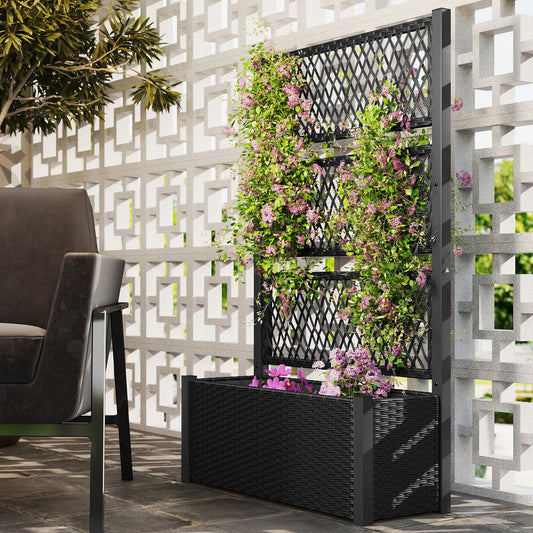 Outsunny Garden Planter Box with Trellis, Liner for Climbing Plants, Vegetables, Flowers, 90 x 35 x 148 cm, Charcoal Grey / Mixed Grey
