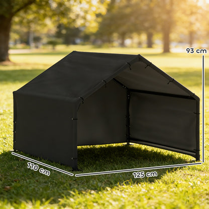 Outdoor Dog Shade Shelter | 420D Oxford Canopy | UV & Rain Resistant | Powder-Coated Steel Frame | Slanted Roof | Large Dogs up to 30kg | 125 x 110 x 93cm | Black