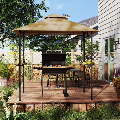 2.5M (8ft) New Double-Tier BBQ Gazebo Shelter Grill Canopy Barbecue Tent Shelter Patio Deck Cover - Khaki