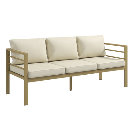 3-Seater Garden Bench Sofa | Thick Cushions | Aluminium Frame | Cream White | 185cm