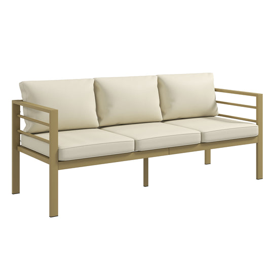3-Seater Garden Bench Sofa | Thick Cushions | Aluminium Frame | Cream White | 185cm
