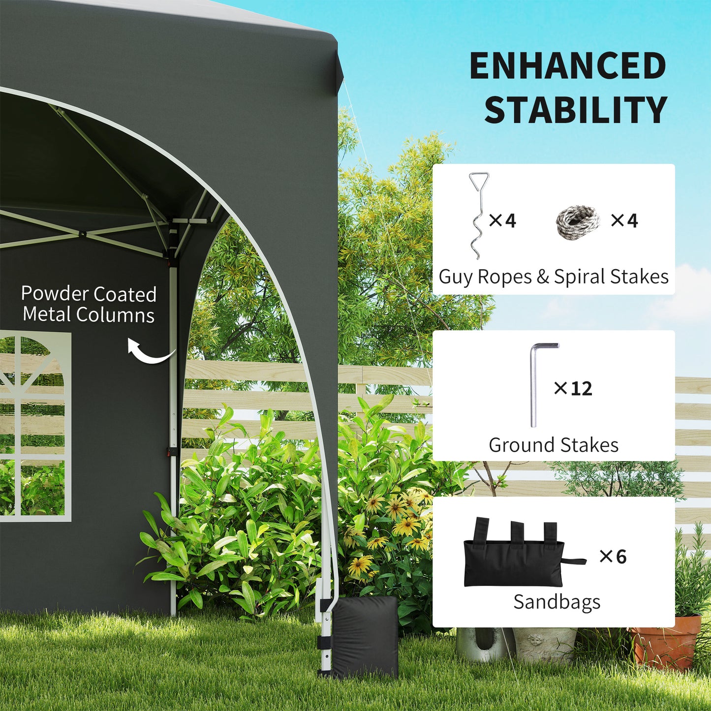 3x6m Pop Up Gazebo | UPF30+ 210D Oxford | Peak Top | 6 Sidewalls | 4 Windows | 2 Zip Doors | 6 Sandbags | 15-20 People | Wind Level 4-6 | Dark Grey
