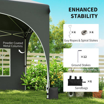 3x6m Pop Up Gazebo | UPF30+ 210D Oxford | Peak Top | 6 Sidewalls | 4 Windows | 2 Zip Doors | 6 Sandbags | 15-20 People | Wind Level 4-6 | Dark Grey