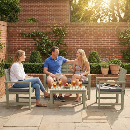 4-Piece Acacia Wood Garden Sofa Set | Loveseat, 2 Armchairs & Table | Light Grey Cushions