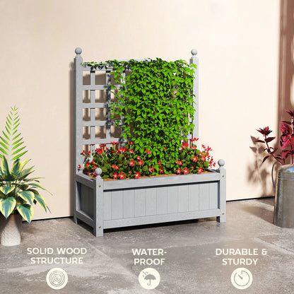 Fir Wood Planter with Back Trellis | 2-in-1 Design | 50kg Capacity | 2 Drainage Holes | Indoor & Outdoor Use | 64x28x75cm | Grey