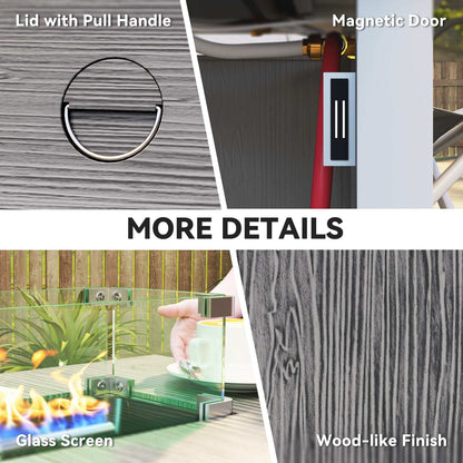 Outsunny 50,000 BTU Gas Fire Pit Table with Cover and Glass Screen - Dark Grey