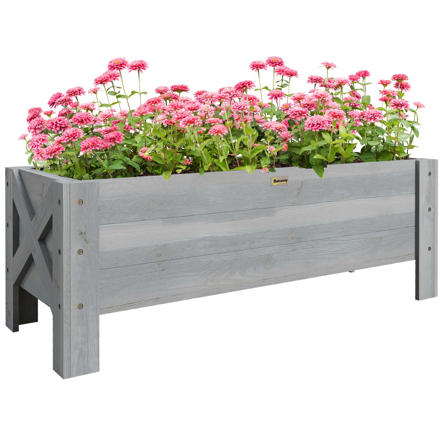 58L Garden Raised Bed Planter Grow Containers for Outdoor Patio Plant Flower Vegetable Pot Fir Wood, 100 x 36.5 x 36 cm, Grey