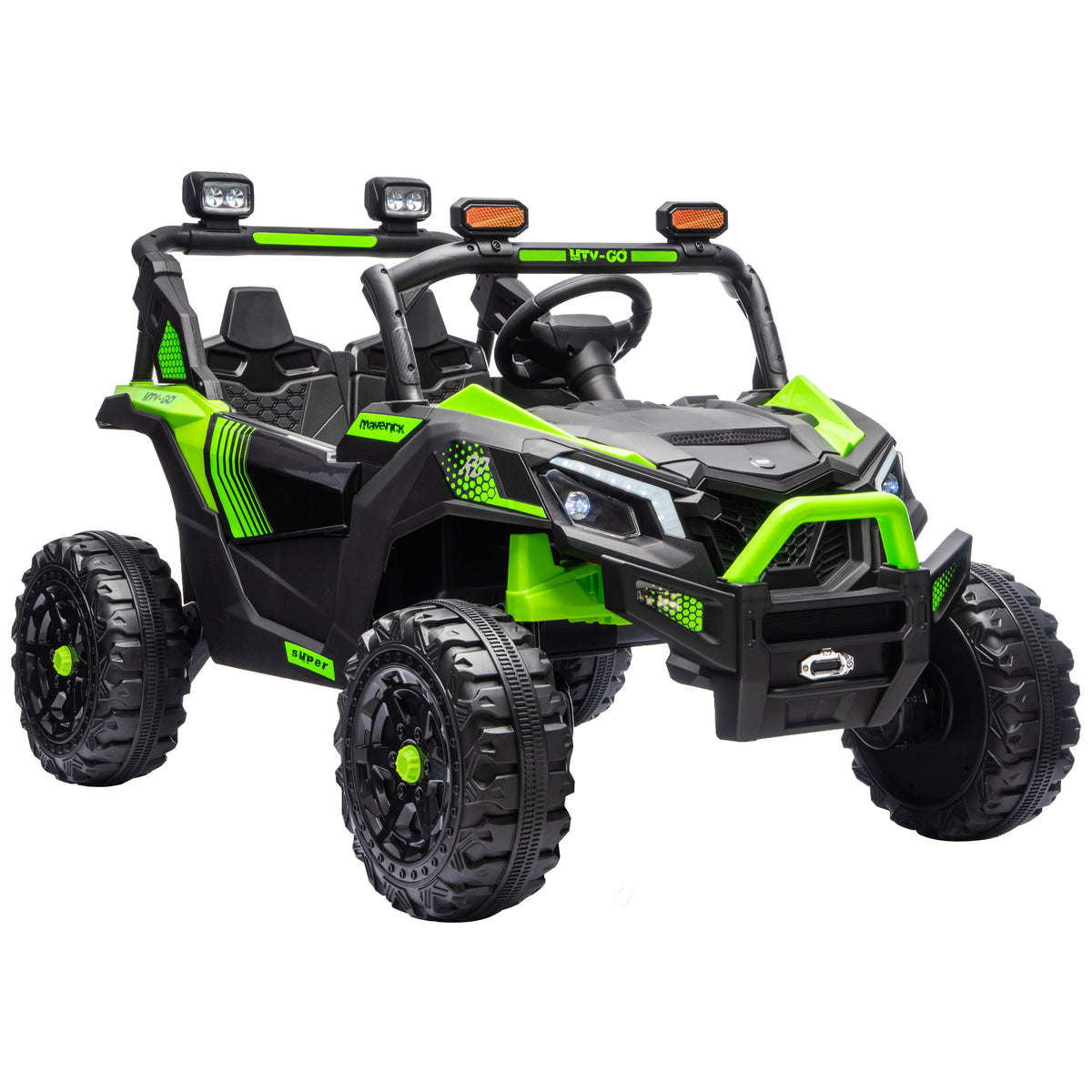 AIYAPLAY 24V 2-Seater Electric Ride-On UTV | Dual 120W Motors | Parent Remote & Suspension | LED Lights & USB Music | Green, Black or Pink | Ages 3–8