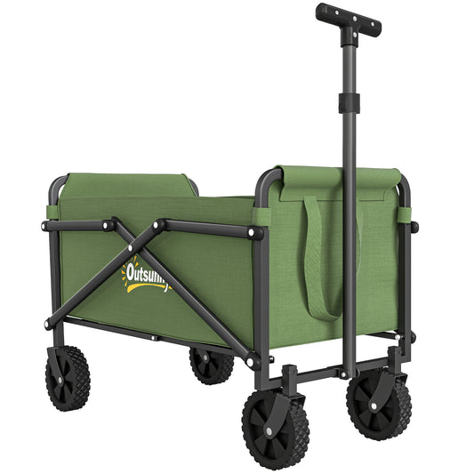 Outsunny 41L Festival Trolley on Wheels, Small Garden Folding Trolley Cart, 60kg Heavy Duty Collapsible Folding Wagon with Adjustable Handle and Carrying Bag for Beach, Camping
