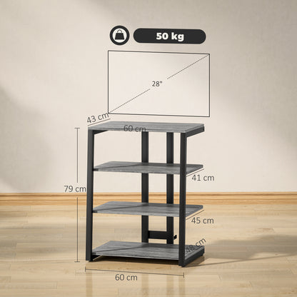 HiFi Seperates Stand, with Four Storage Shelves - Dark Grey