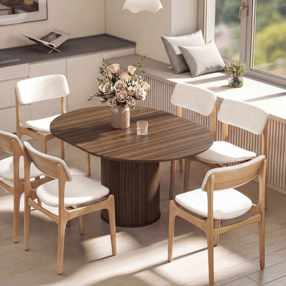 Extendable Dining Table | 110–150cm Round to Oval | Dark Walnut-Effect Finish & Fluted Pedestal Base | Hidden Extension Leaf Storage | Seats up to 6–8