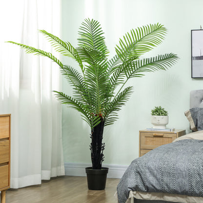 175cm Artificial Areca Palm Tree with 16 PE Leaves, Decorative Artificial Plant with Plastic Pot and Flocked Soil, Fake Plant